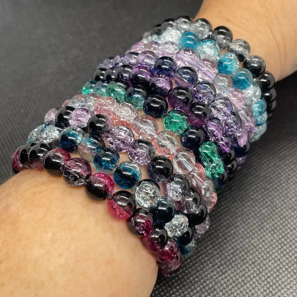11 Piece Gradient Color Crackle Glass Bracelet Set